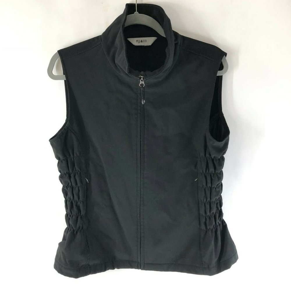 Fjall Womens Vest Full Zip Pockets Ruched Sides Mock Neck Black Size L